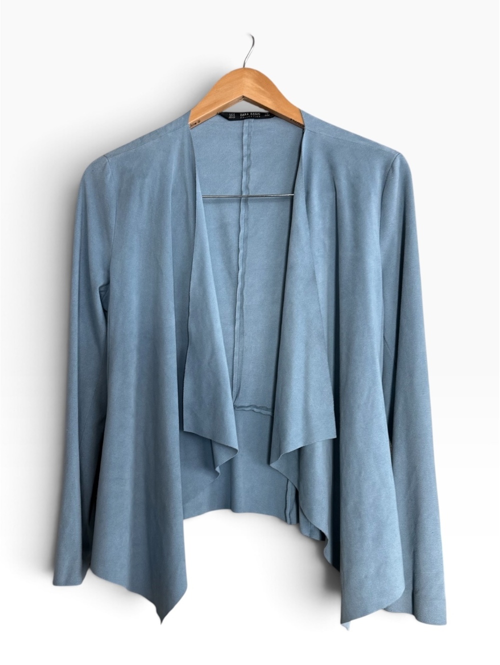 Zara Basic Faux Suede Waterfall Draped Jacket Blue Size S Open Front